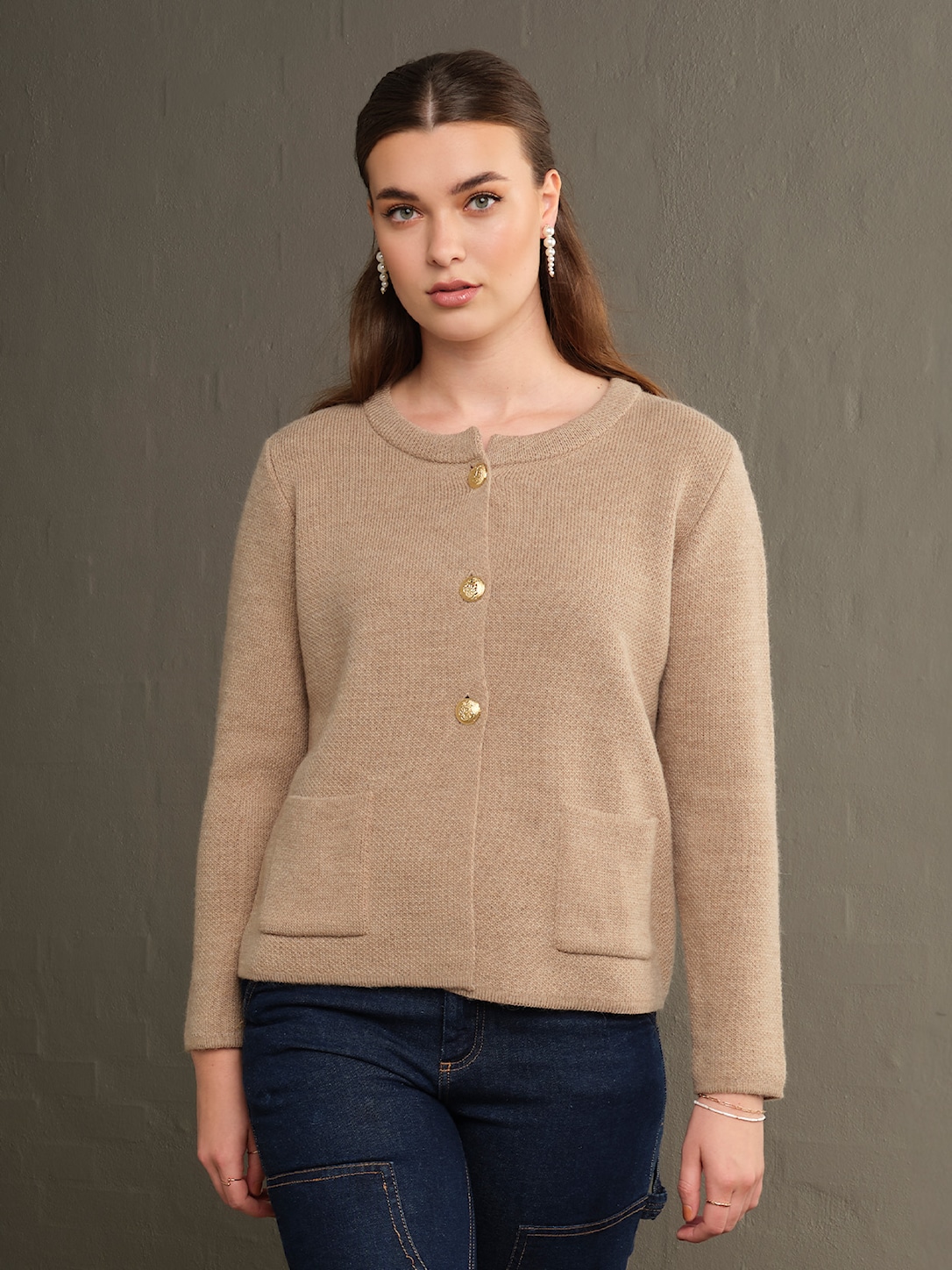 Skovhuus Kvinde Strik Cardigan Camel XXL