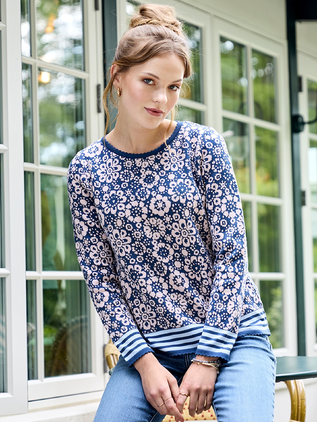 Skovhuus Kvinde Dorte Strikbluse Jeans Blue M