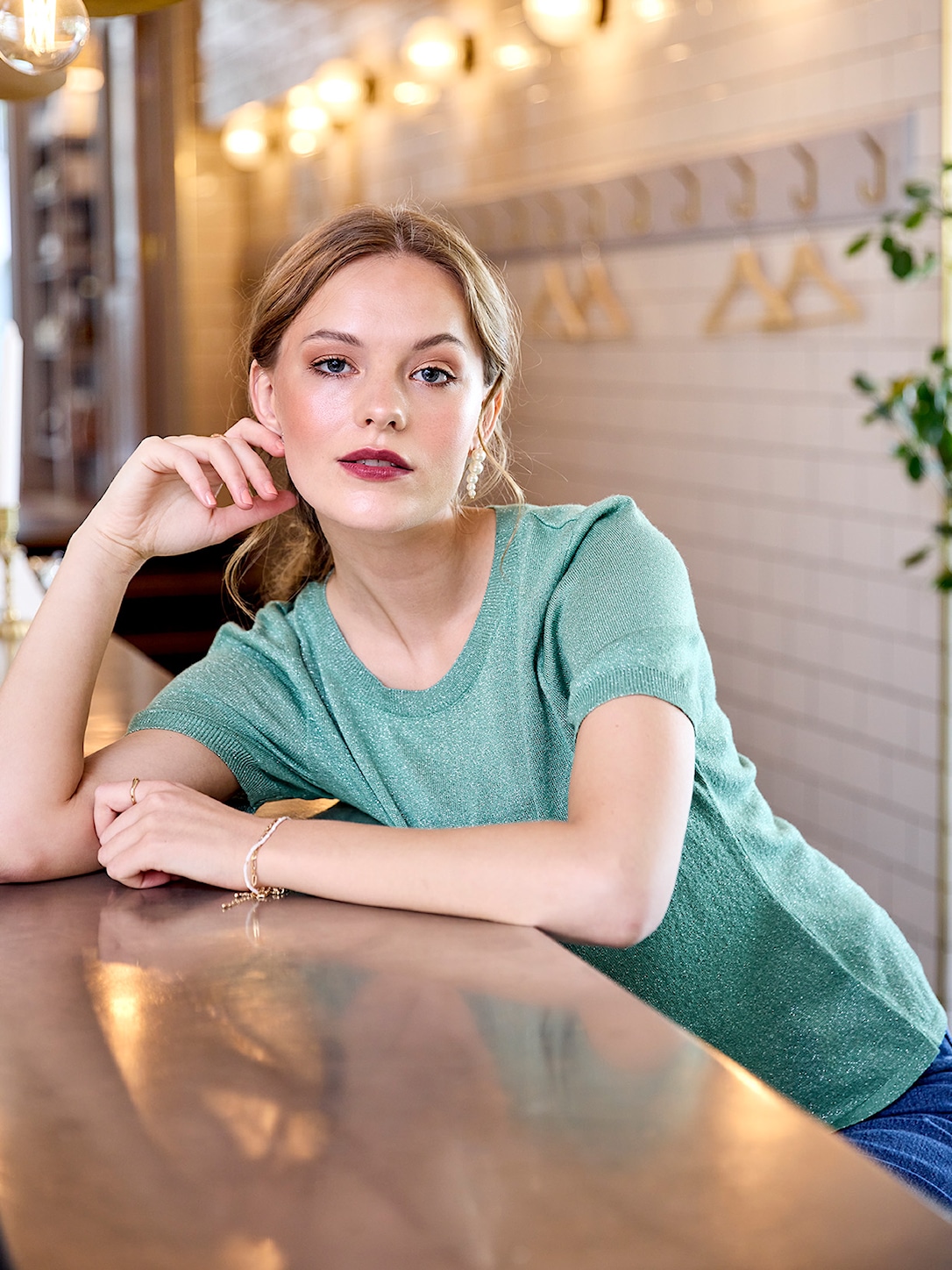 Skovhuus Kvinde Gunhild Glimmer T-shirt Emarald Green S