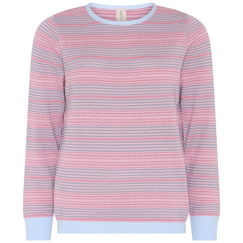 Skovhuus Kvinde Vera Strikbluse Blue / Geranium Pink S